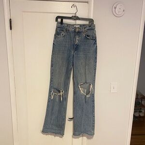 Zara Light Blue Wide-Leg Distressed Jeans